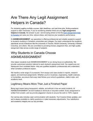 Are There Any Legit Assignment Helpers in Canada