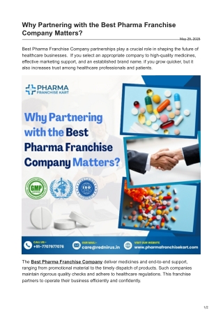 Why Partnering with the Best Pharma Franchise Company Matters