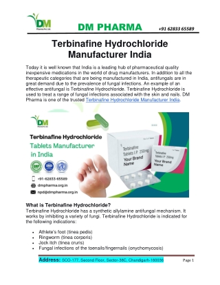 Terbinafine Hydrochloride Manufacturer India