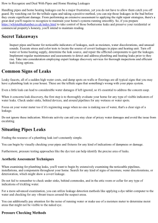 Just how to Recognize and Deal With Plumbing and Home Heating Leakages