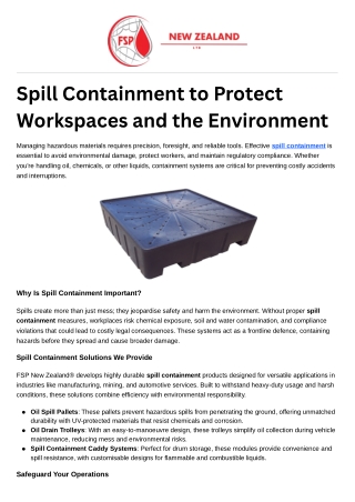 Spill Containment to Protect Workspaces and the Environment