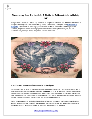 Discovering Your Perfect Ink: A Guide to Tattoo Artists in Raleigh NC