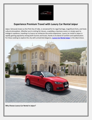 Experience Premium Travel with Luxury Car Rental Jaipur
