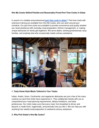 Hire My Cooks Skilled Flexible and Reasonably Priced Part Time Cooks in Dubai