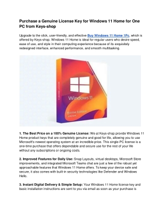 Purchase a Genuine License Key for Windows 11 Home for One PC from Keys-shop