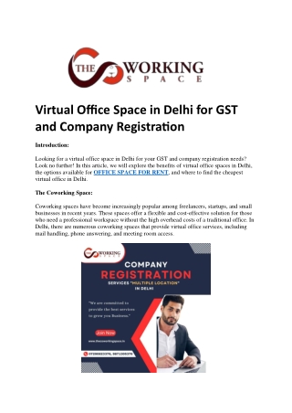 Virtual Office Spaces In Delhi, Business Address For GST and Company Registration