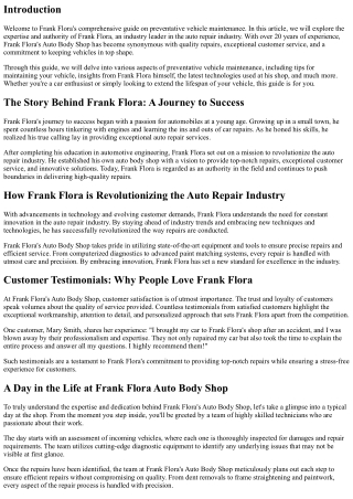 Preventative Vehicle Maintenance: Frank Flora's Guide to Keeping Your Car in Top