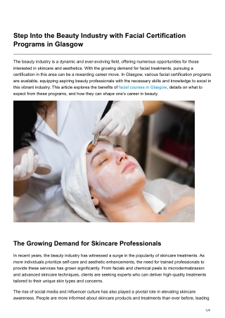 Step Into the Beauty Industry with Facial Certification Programs in Glasgow
