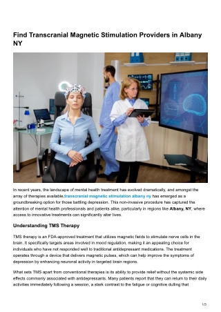 Find Transcranial Magnetic Stimulation Providers in Albany NY