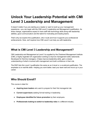 Step into Leadership: CMI Level 3 in Leadership & Management Made Simple!