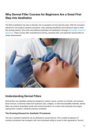 Why Dermal Filler Courses for Beginners Are a Great First Step into Aesthetics