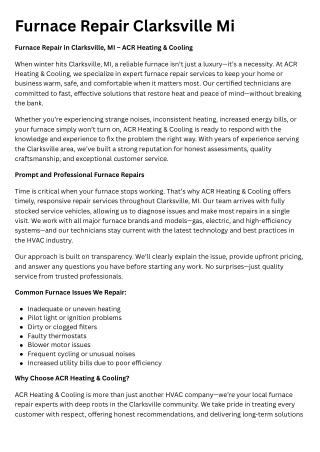 Furnace Repair Clarksville Mi