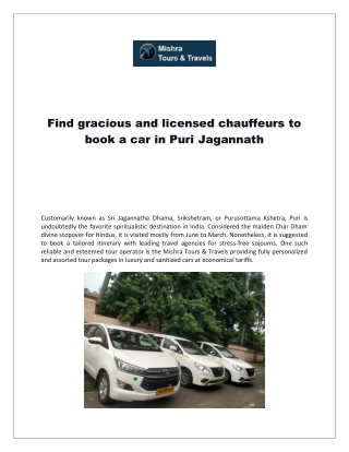 Find gracious and licensed chauffeurs to book a car in Puri Jagannath