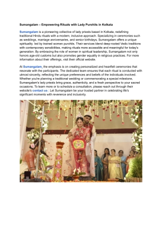 Sumangalam – Empowering Rituals with Lady Purohits in Kolkata