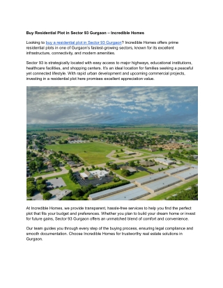 Buy Residential Plot in Sector 93 Gurgaon – Incredible Homes