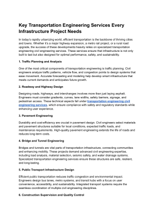 Key Transportation Engineering Services Every Infrastructure Project Needs