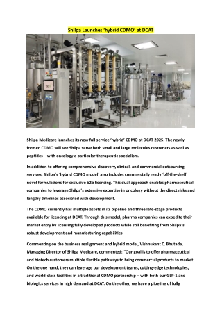 Shilpa Launches ‘hybrid CDMO’ at DCAT