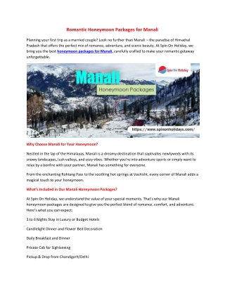 Romantic Honeymoon Packages for Manali