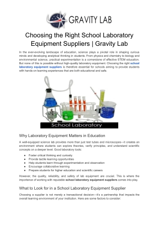 Choosing the Right School Laboratory Equipment Suppliers | Gravity Lab