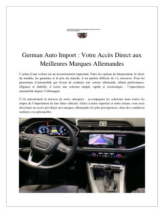 German Auto Import  : Votre Accès Direct aux Meilleures Marques Allemandes