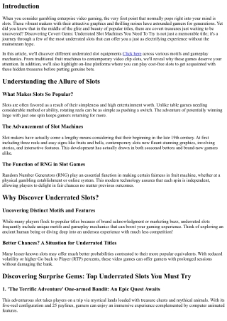 Uncovering Hidden Treasures: Underrated Slot Machines You Must Attempt