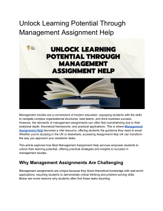 Unlock Learning Potential Through Management Assignment Help
