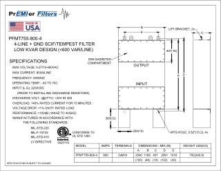 PFMT755-800-4 4-LINE   GND SCIF/TEMPEST FILTER LOW KVAR DESIGN