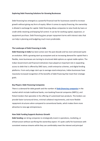 Exploring Debt Financing Solutions for Growing Businesses