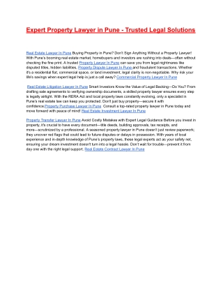 Expert Property Lawyer in Pune - Trusted Legal Solutions