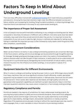 Factors To Keep In Mind About Underground Leveling