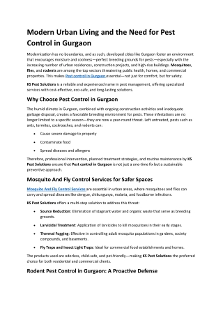 Modern Urban Living and the Need for Pest Control in Gurgaon