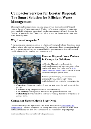 Compactor Services for Ecostar Disposal