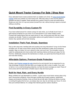 Quick Mount Tractor Canopy For Sale Shop Now