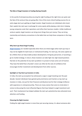 The Role of Angel Investors in Fueling Startup Growth