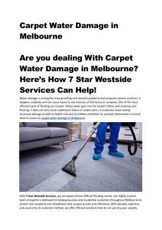 Carpet Water Damage in Melbourne