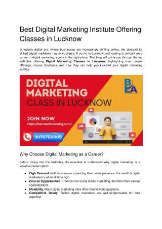 Best Digital Marketing Institute Offering Classes in Lucknow