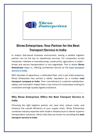 Shree Enterprises Your Partner for the Best Transport Service in India