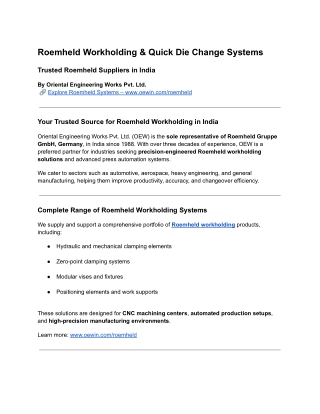 Roemheld Workholding & Quick Die Change Systems - OEW