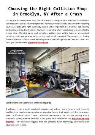 Choosing the Right Collision Shop in Brooklyn, NY After a Crash