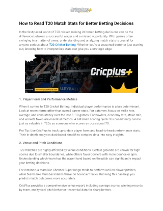 How to Read T20 Match Stats for Better Betting Decisions