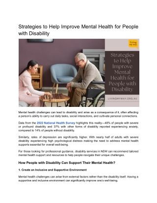 Strategies to Help Improve Mental Health for People with Disability
