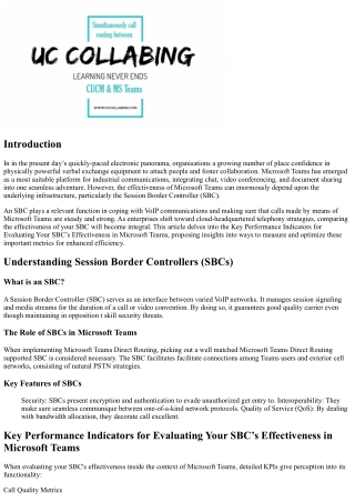 “Metrics for Evaluating Your SBC’s Performance in Microsoft Teams”