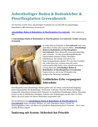 Asbesthaltiger Boden & Bodenkleber & Floorflexplatten Grevenbroich