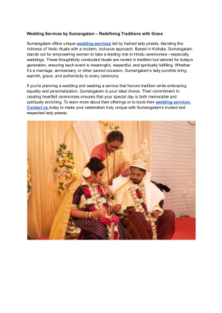 Wedding Services by Sumangalam – Redefining Traditions with Grace