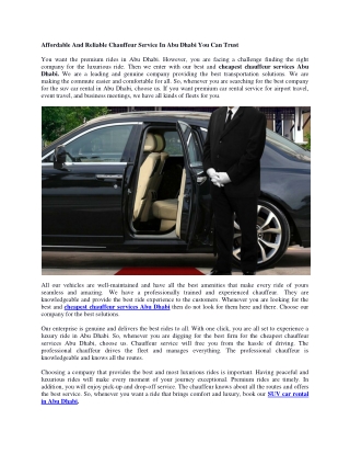 Affordable And Reliable Chauffeur Service In Abu Dhabi You Can Trust