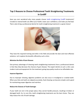 Top 5 Reasons to Choose Professional Teeth Straightening Treatments in Cardiff