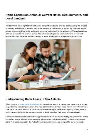 Home Loans San Antonio Current Rates, Requirements, and Local Lenders