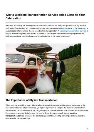 Why a Wedding Transportation Service Adds Class to Your Celebration
