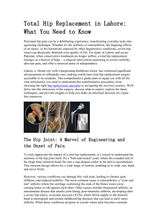 Total Hip Replacement in Lahore_What You Need to Know