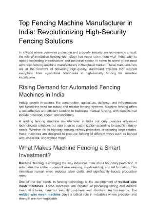 Top Fencing Machine Manufacturer in India_ Revolutionizing High-Security Fencing Solutions